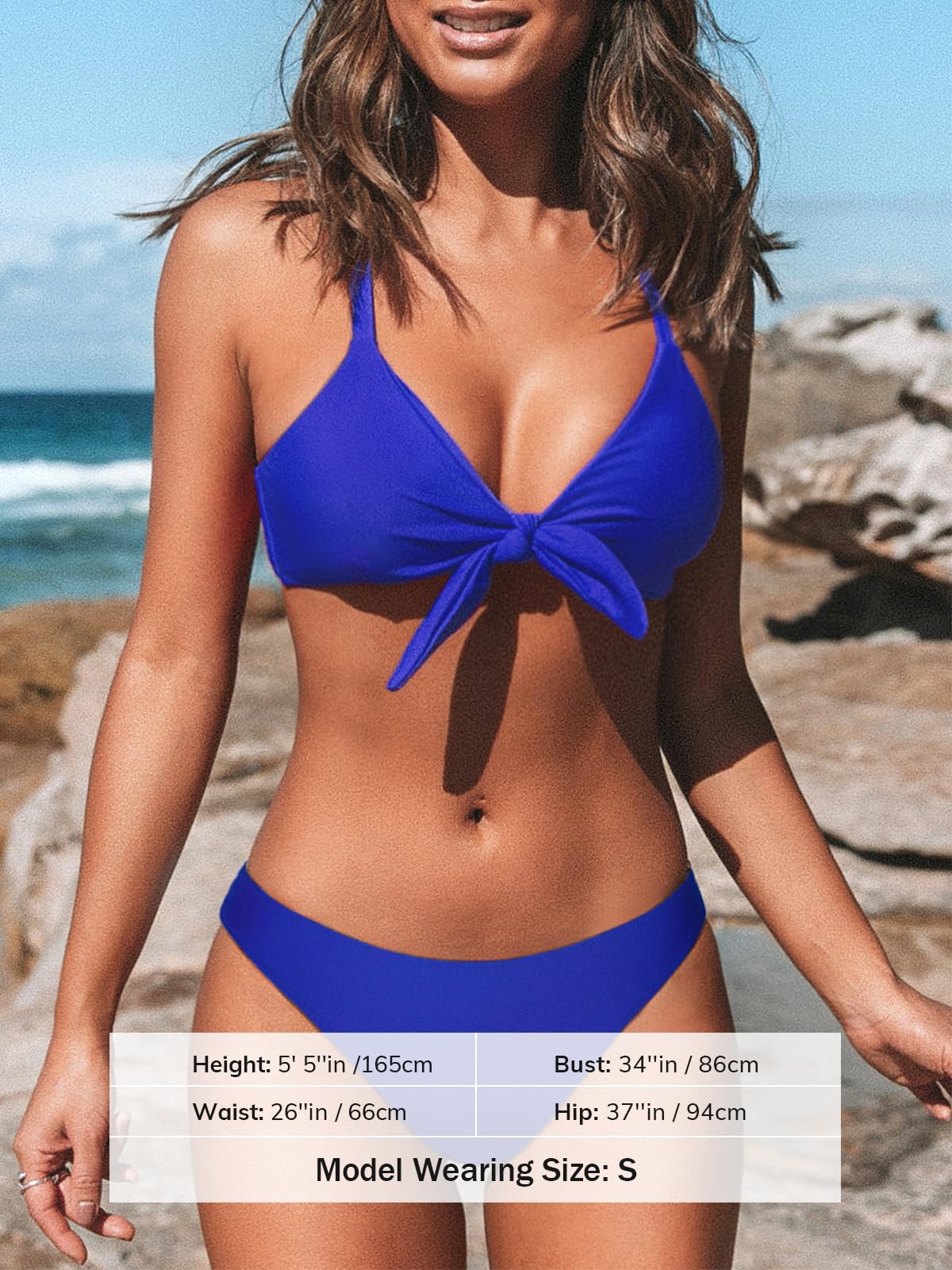 CUPSHE V-Neck Knot Crossback Bikini Set Low Waist – Royal Blue XL