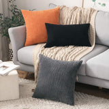 Fețe de pernă decorative din catifea corduroy raiată MIULEE cu fermoar ascuns 40x40 cm, set 2 bucăți – Gri
