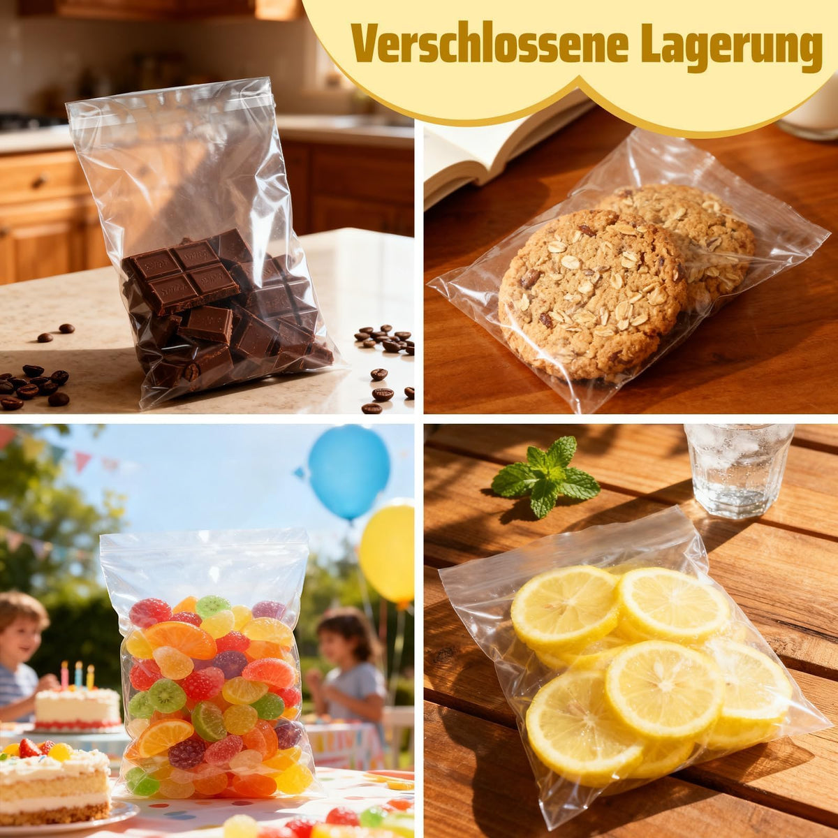 Self-Adhesive Cellophane Bags 200 Pack for Gifts Weddings - Clear