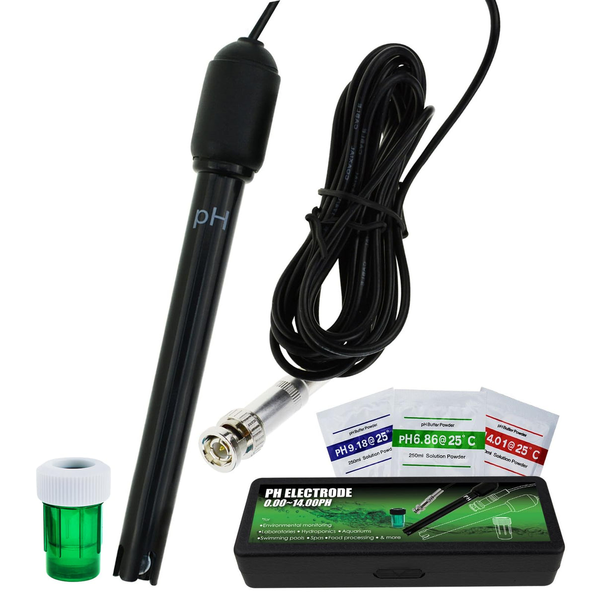 Electrod pH cu mufă BNC și cablu 300 cm, sondă 0-14 pH pentru pH-metru
