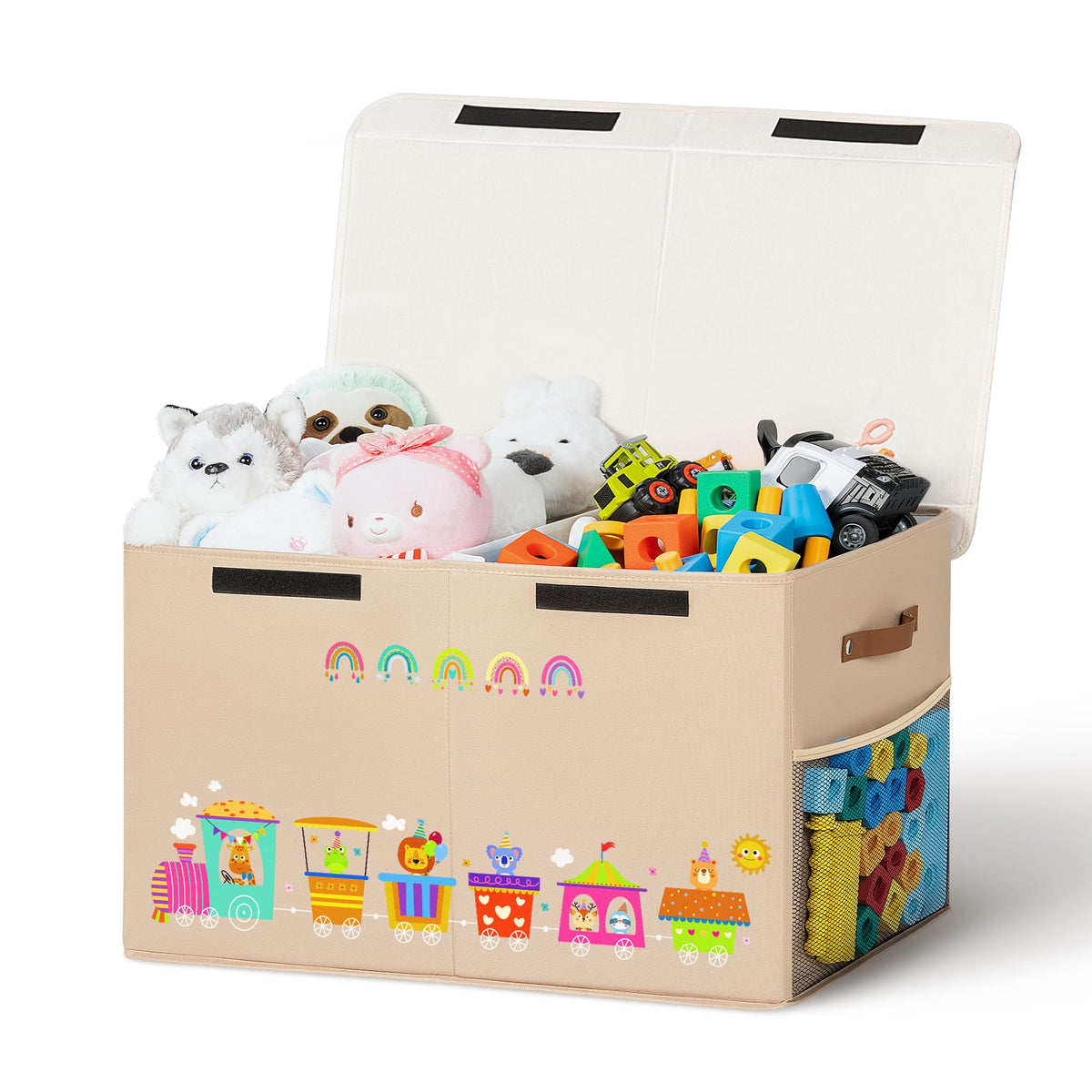 Children’s Foldable Toy Storage Box 80L with Lid 66x33x40cm – Trains