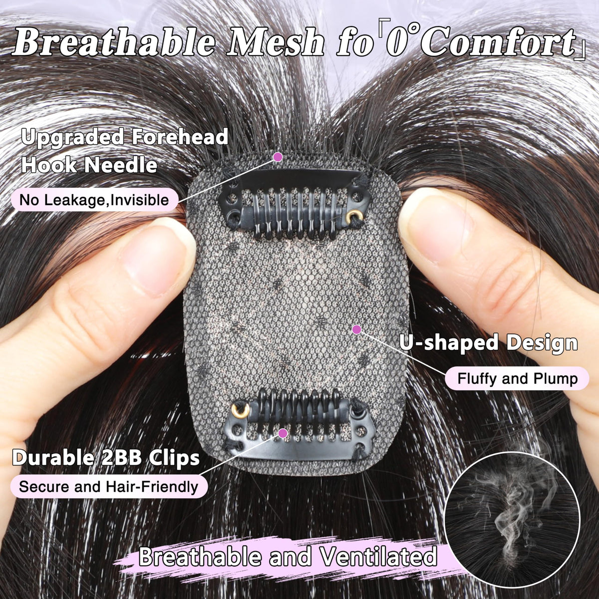 Hair Topper 360° 4x6in Real Human Hair Clip-In with Bangs Silk Base – 1B