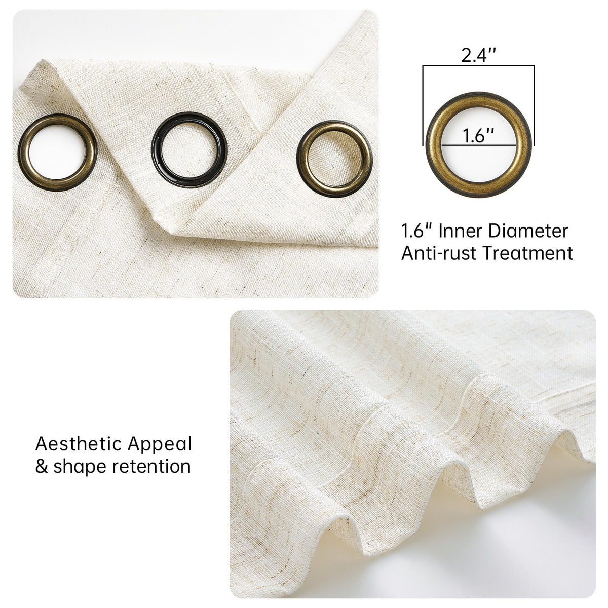 Linen Curtains Eyelet Semi-Transparent for Living Room Bedroom – Beige 140x240 cm