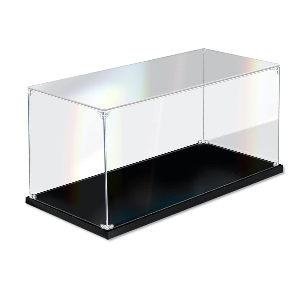 Casetă vitrină din acrilic transparent antipraf cu bază neagră 25 x 15 x 15 cm