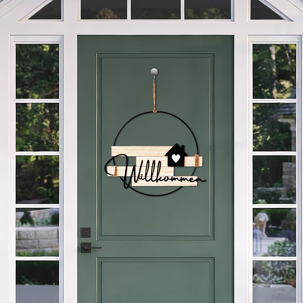 Door Wreath Metal Welcome Sign All-Seasons Front Door Decoration