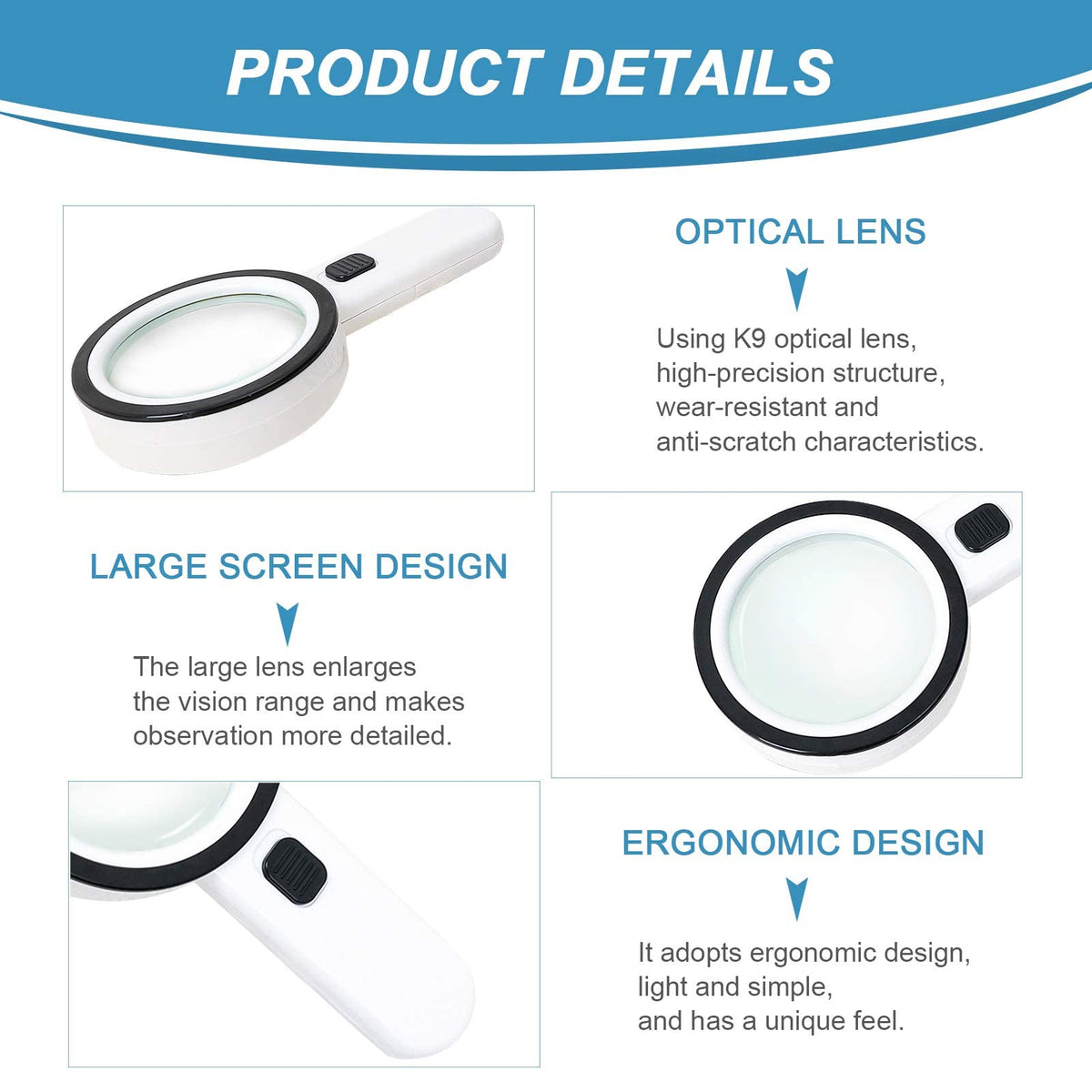 Magnifying Glass with 12 LED Light - 30X Handheld Magnifying Glass Reading Magnifier, High Clarity & Lightweight, for Seniors, Children, Jewelers, Hobbies