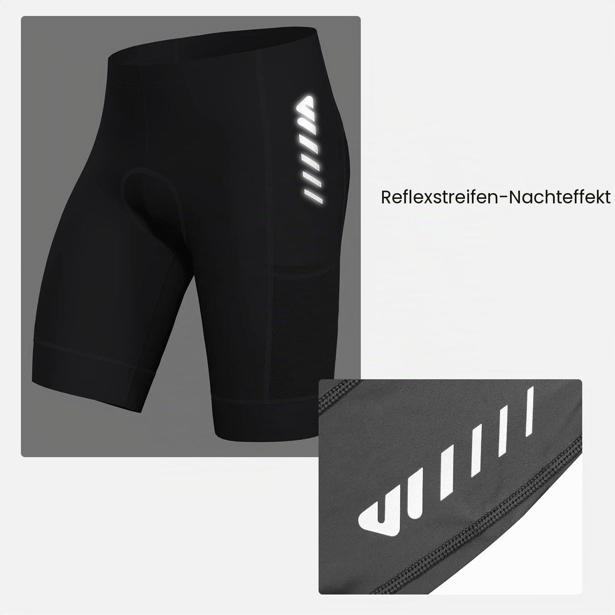 Men's Cycling Shorts 4D Padded Quick-Dry Reflective Stripes – Grey S