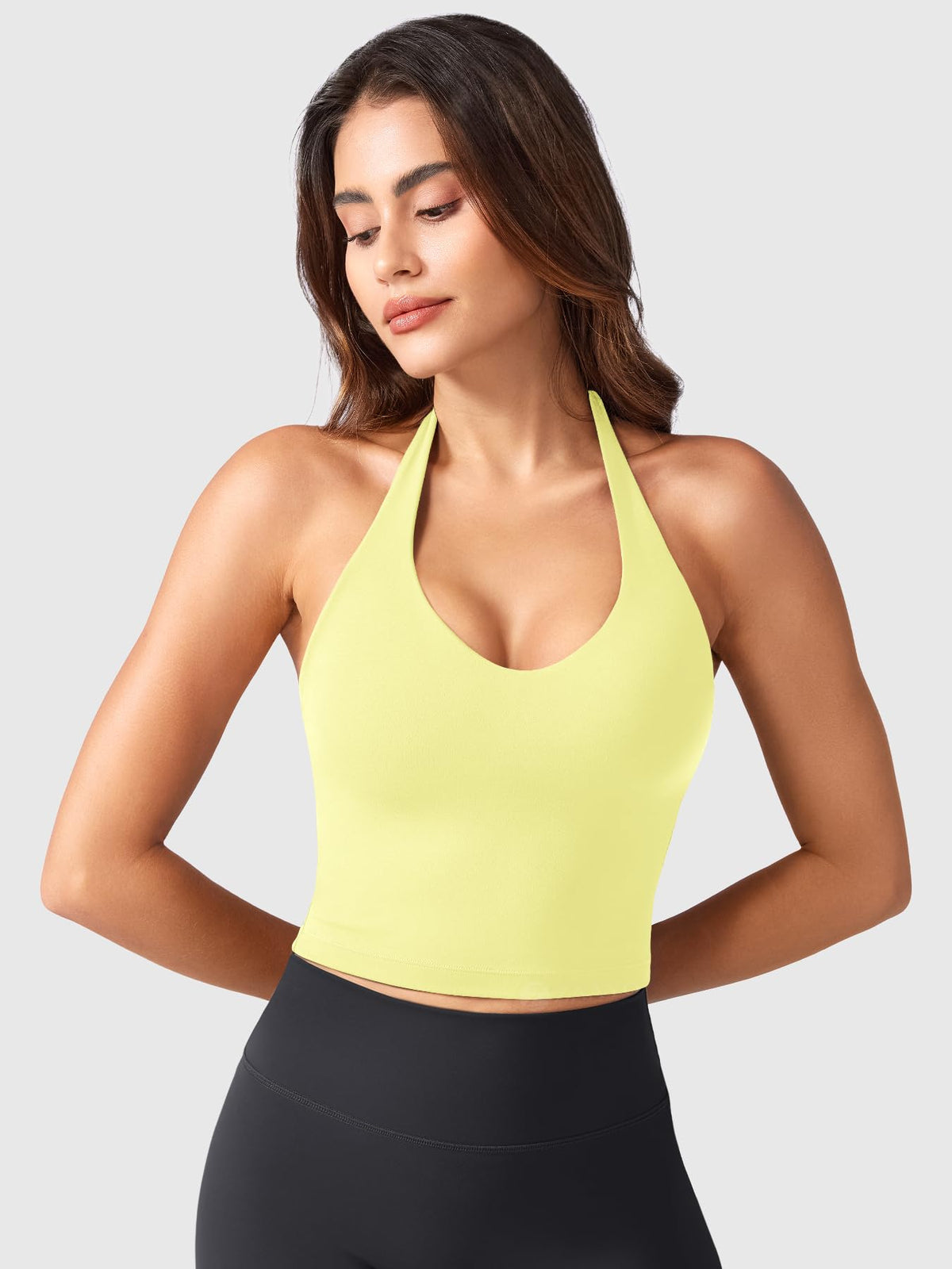 Women's Halter Deep V Crop Sport Top