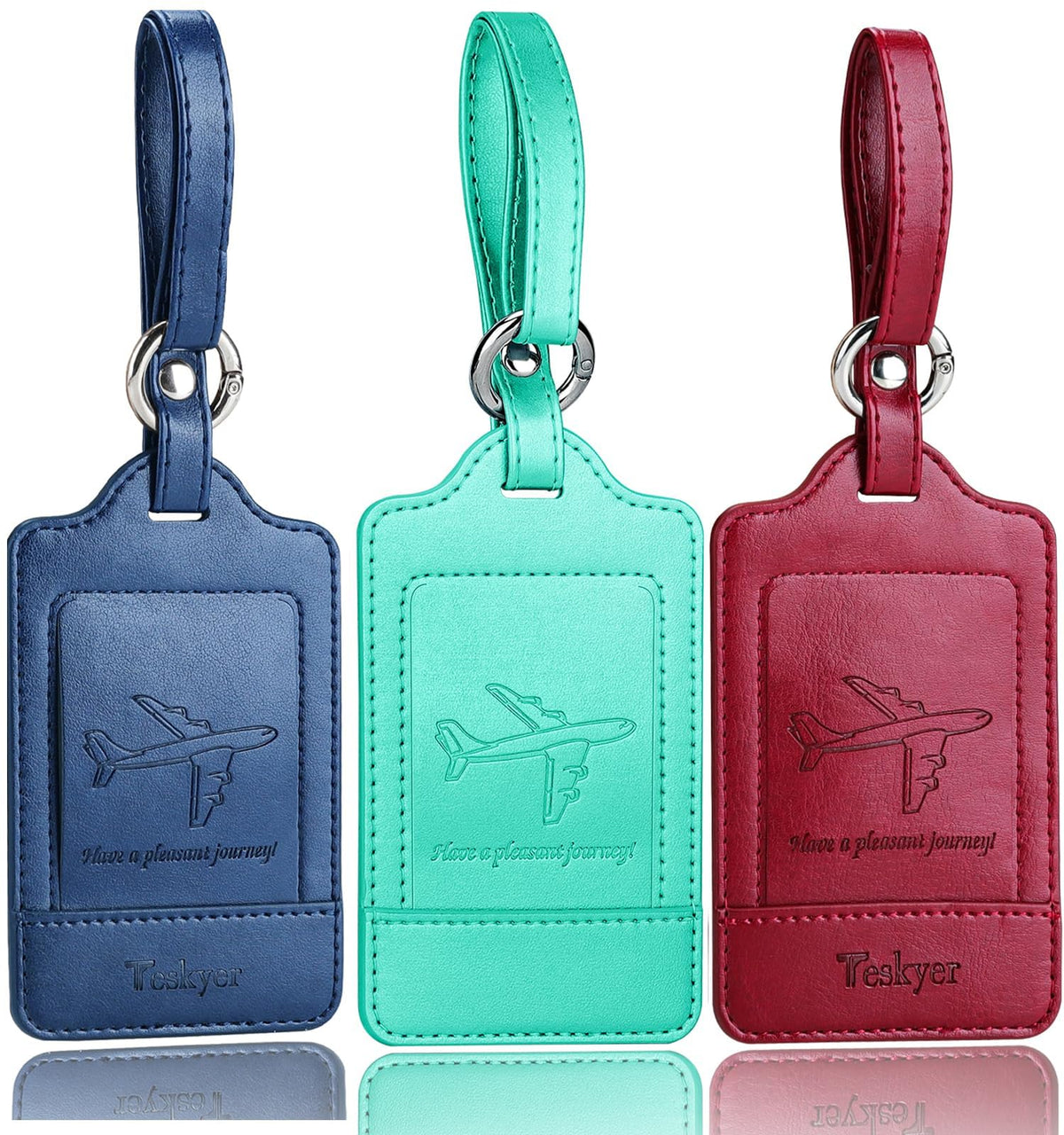 Luggage Tags 3-Pack PU Leather Privacy Cover Durable Travel ID – Assorted