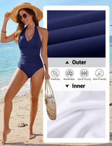 Costum de baie întreg damă push-up buretat cu drapaj modelator – Bleumarin S