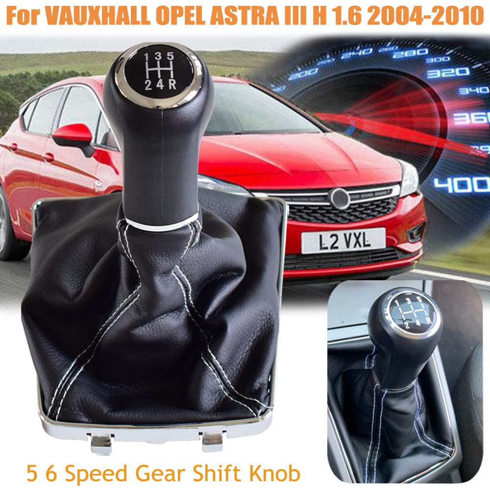 Gear Shift Knob with Leather Boot for Opel Astra III H 2004-2010 – White 5-speed