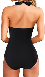 Costum de baie modelator întreg RXRXCOCO push-up halter cu spate gol – Negru XL