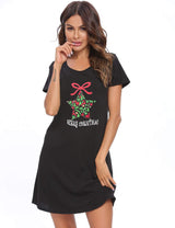 Women’s Cotton Nightdress Printed Short Sleeve Sleepshirt – Christmas XL