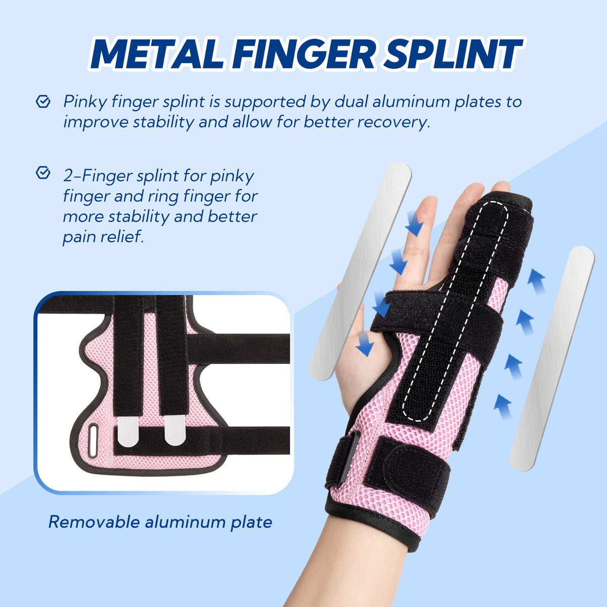 Little Finger Splint Metal Brace for Tendonitis Sprains Arthritis Right/Left – Pink S