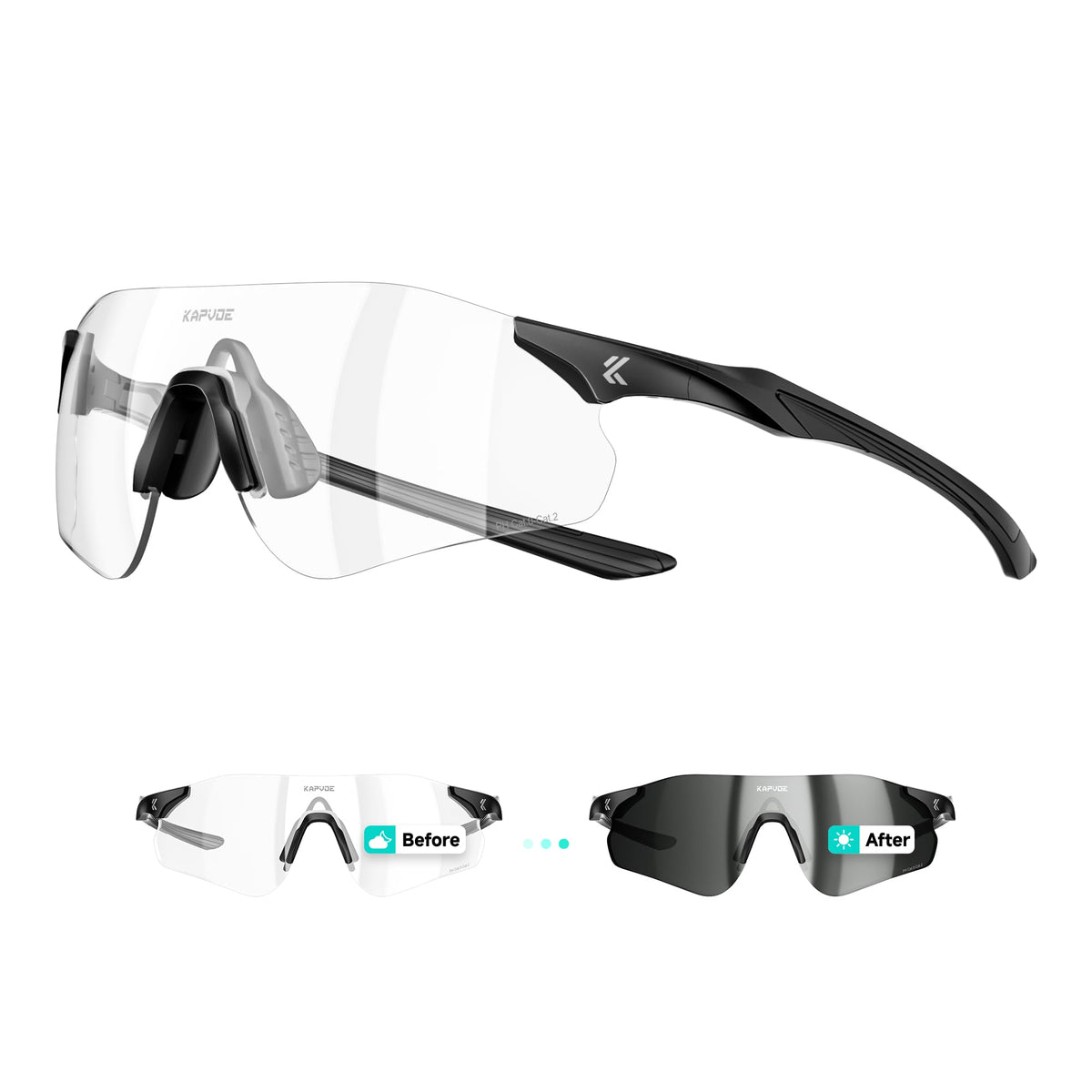 Photochromic UV400 Cycling Glasses TR90 Lightweight 22g – Black K108
