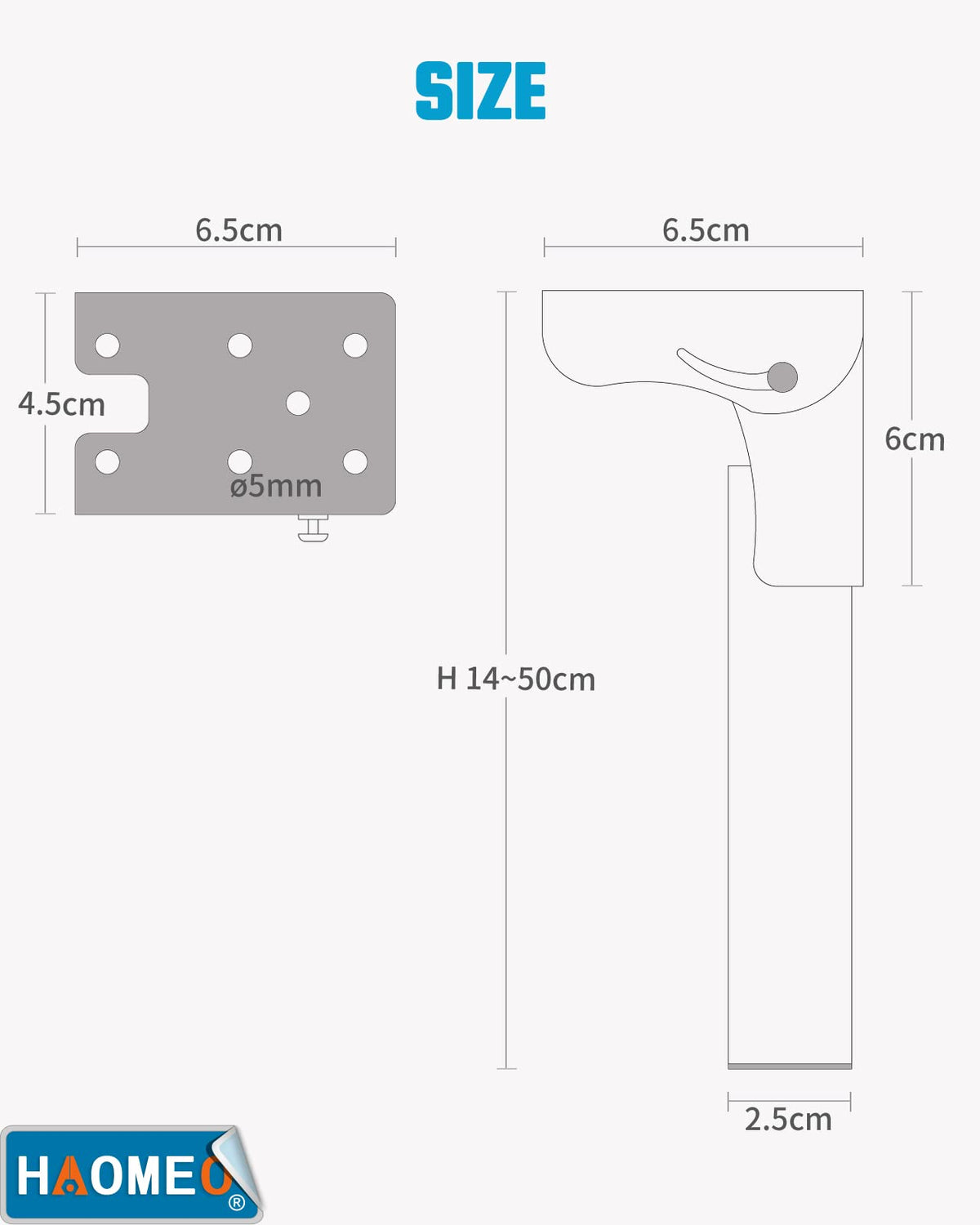 Picioare pliabile din metal pentru masă sau canapea reglabile 14-50 cm, set 2 bucăți – Negru H 50cm