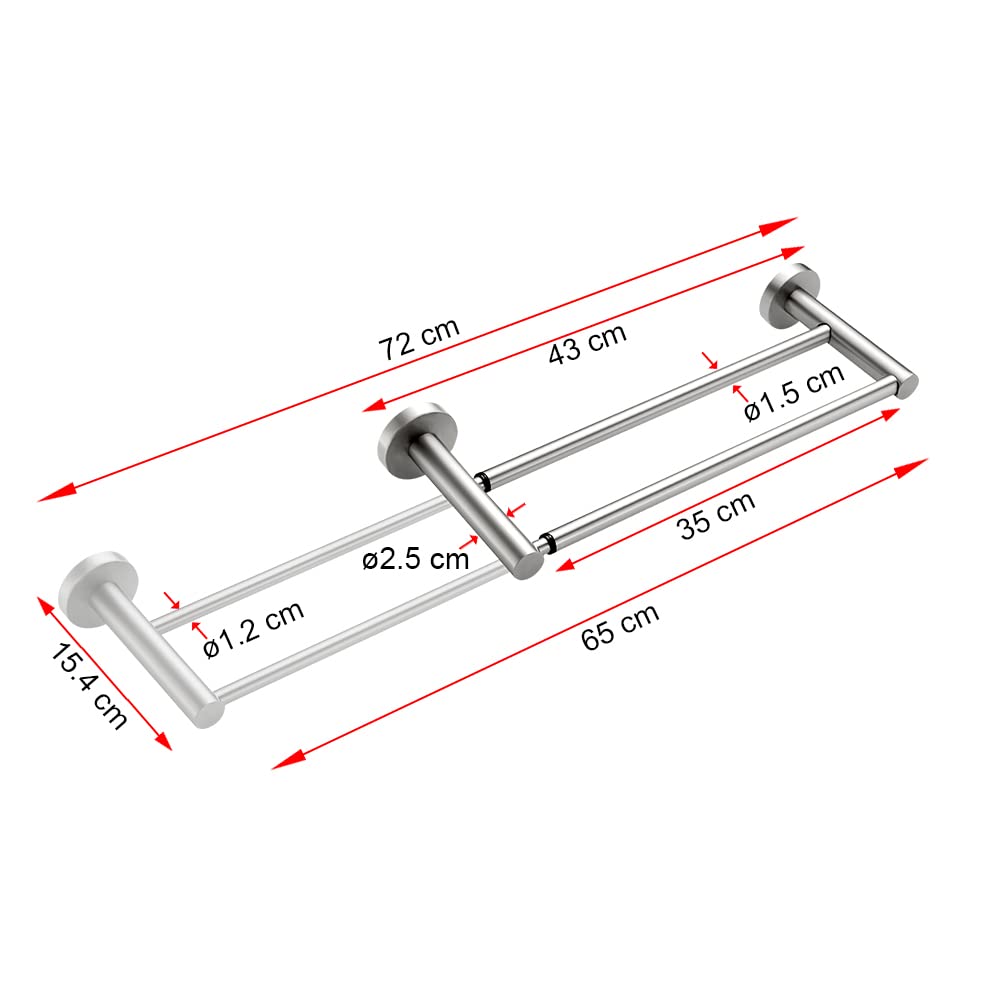 Suport portprosop dublu extensibil din inox cromat HONPHIER de perete 43-72 cm – Crom