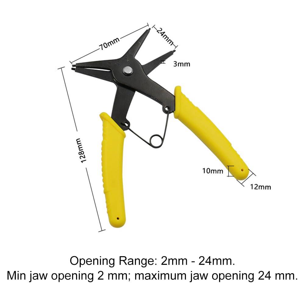 Snap Ring Pliers, Circlip Pliers, Internal and External Retaining Ring, 2 in 1 Retaining Ring Pliers, Dual-Purpose Snap Ring Pliers, For 2-24 mm Internal External Snap Rings