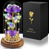 Hemiro Eternal Rose in a Glass, Mother's Day Gifts for Mom, Rose in a Glass with LED in a Glass Dome, Gifts for Women, Mom, Grandma, Girlfriend (Purple)