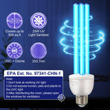 Hiboom 25W UVC Disinfection Lamp, 254nm UV Bulbs with E27 Base, 360° Sterilization for 46 m², Effective for Bacteria Neutralization in Living Rooms, Kitchens, Offices, and Basements
