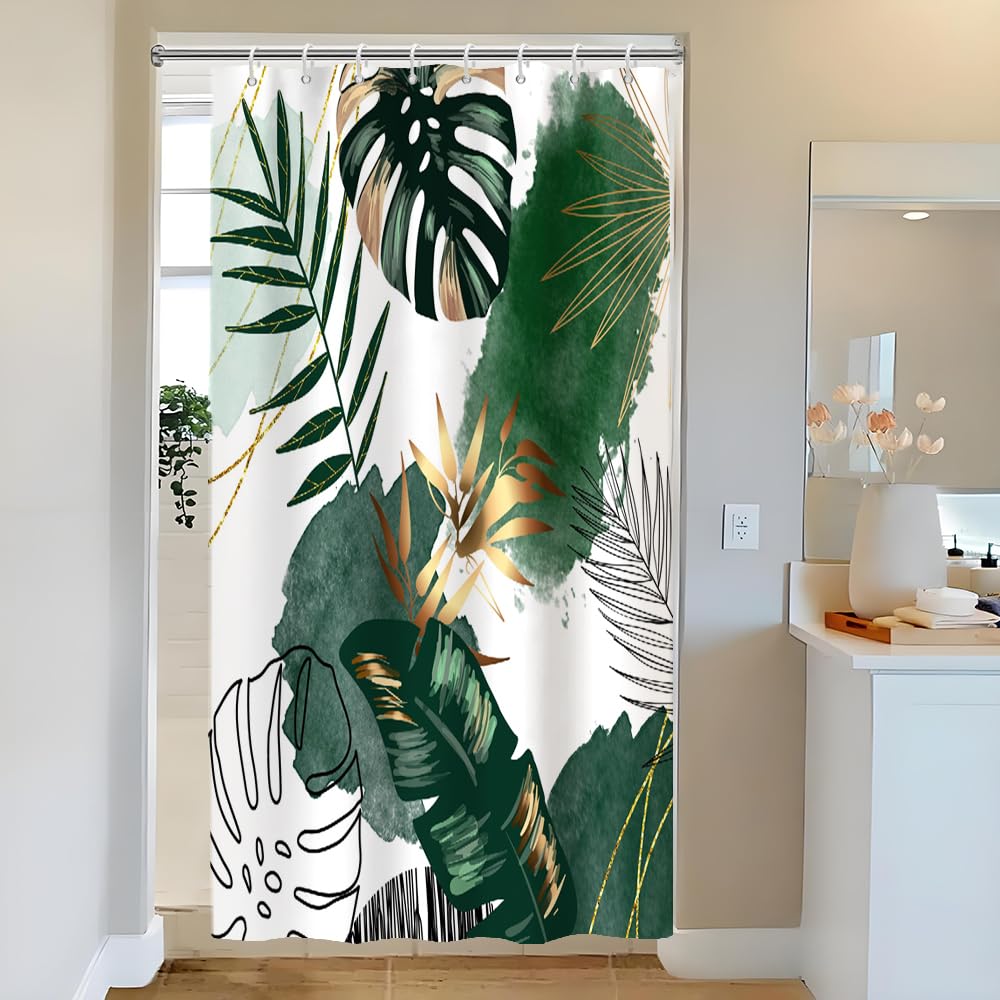 Shower Curtain 120x180cm Tropical Jungle Palm Leaves Waterproof Anti-Mould – Green