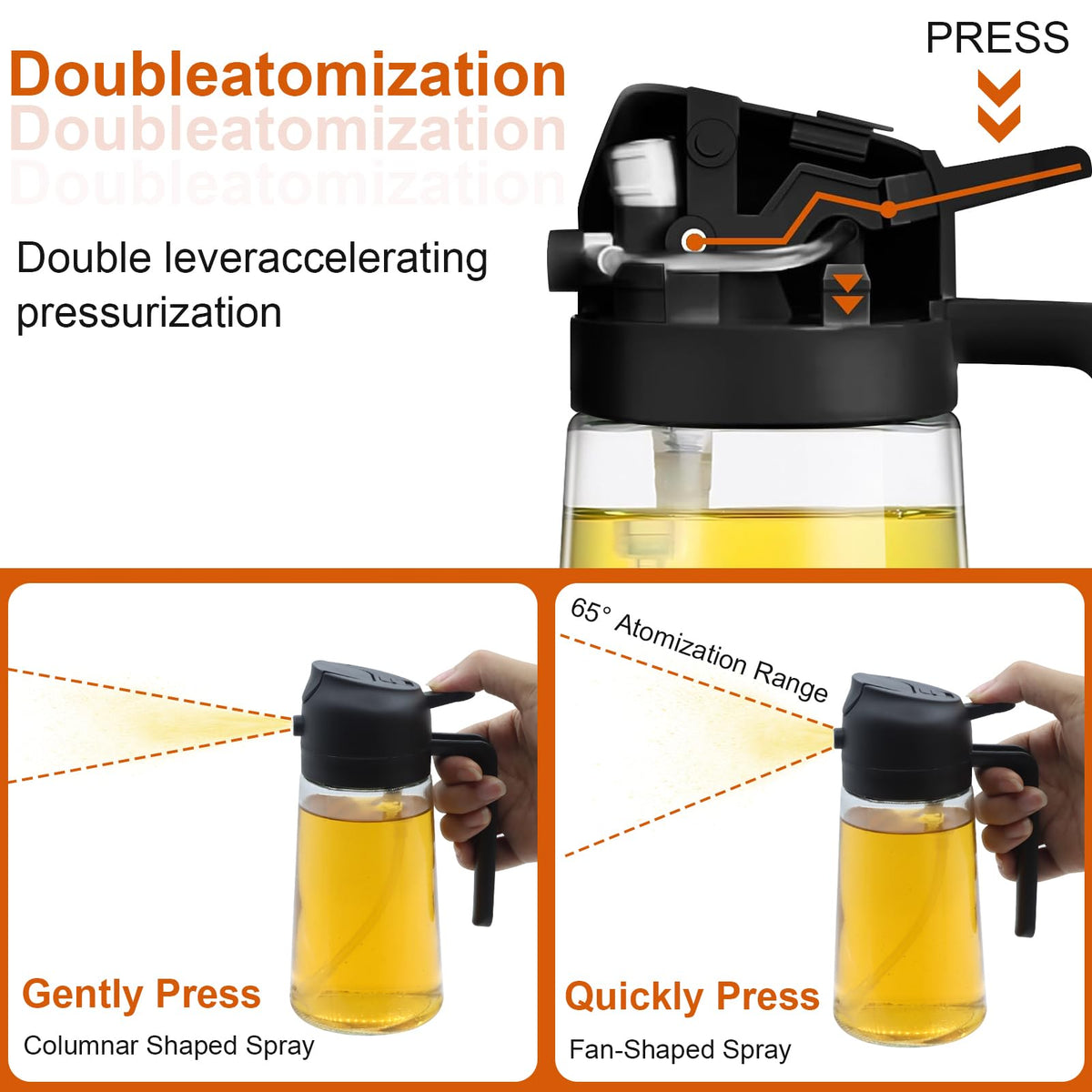 Pulverizator și dozator 2-în-1 pentru ulei de gătit și friteuză 470ml
