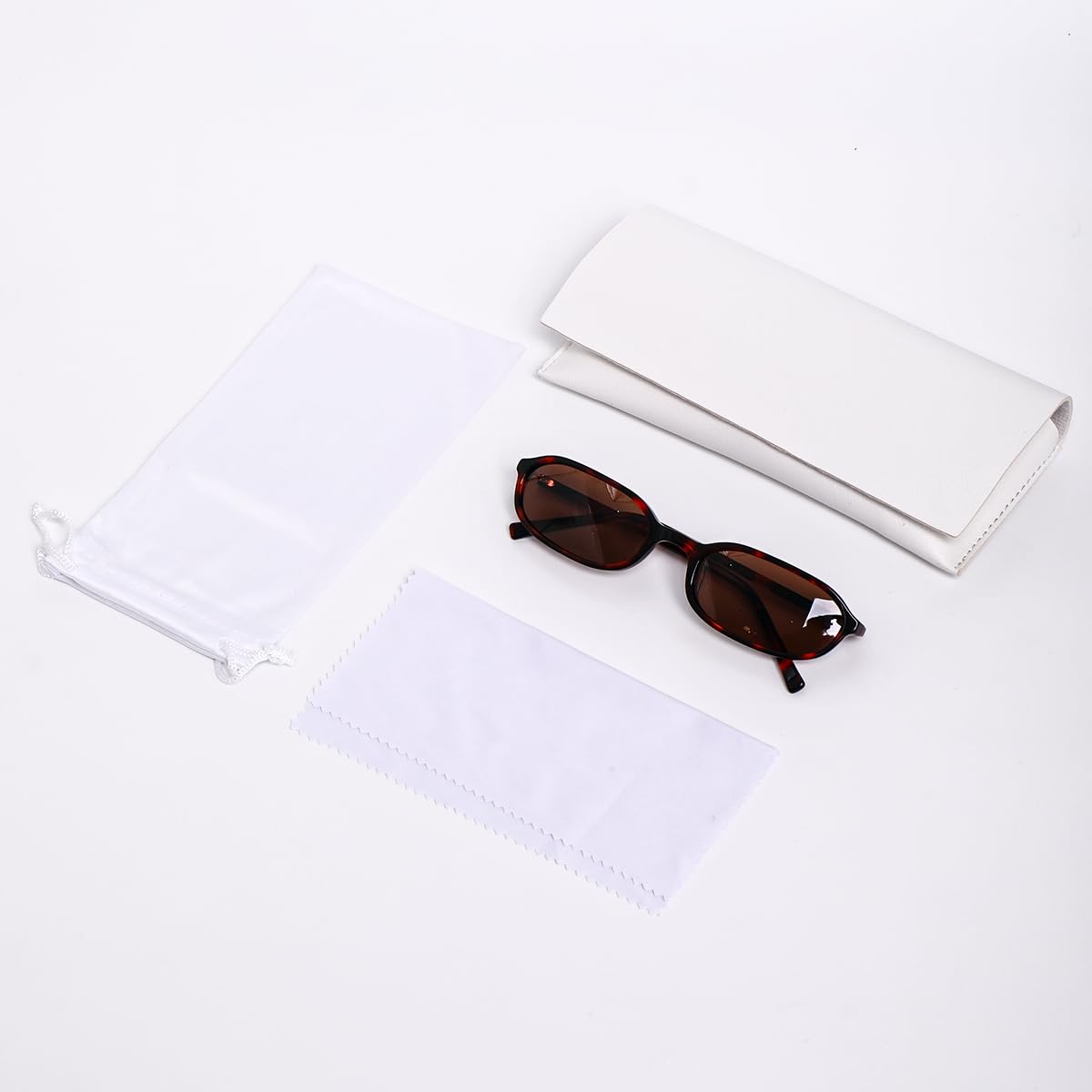 Rectangular Polarised Sunglasses Slim Acetate Frame 90s Unisex – Brown