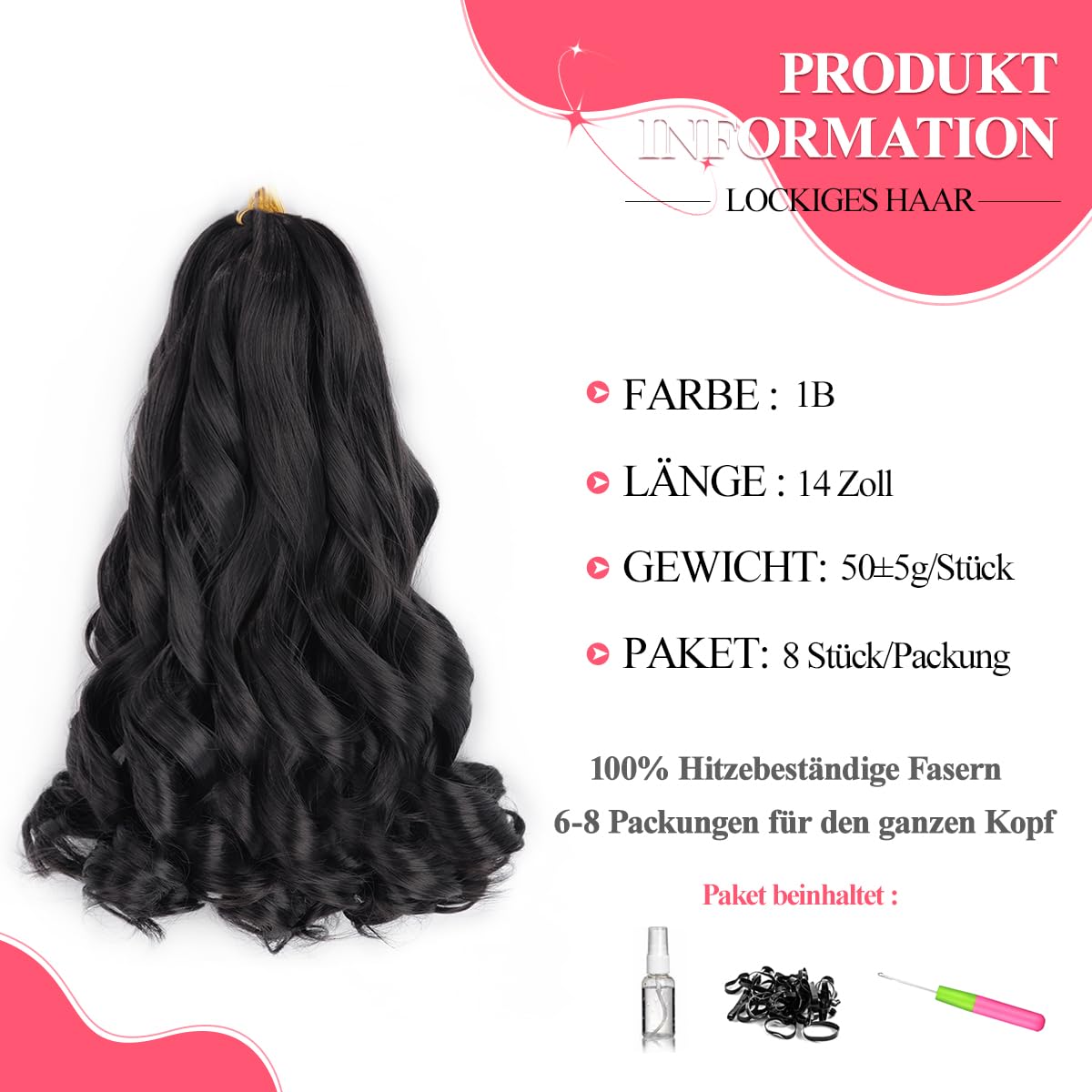 Braiding Hair 14in 8pc Loose Wavy Curly Extensions for Braids – Black