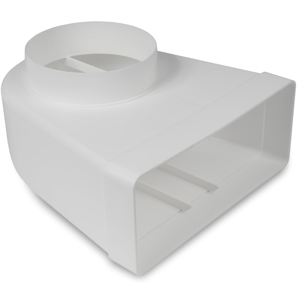 Racord cot 90 grade plat dreptunghiular 220x90 mm la țeavă rotundă Ø125 mm pentru ventilație