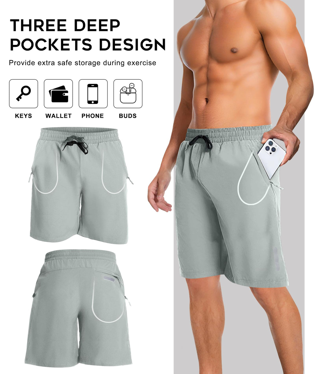 Men's 2-Pack 5in Casual Hiking Shorts Elastic Waist Drawstring Zipper Pocket Waterproof – Black/Blue 3XL