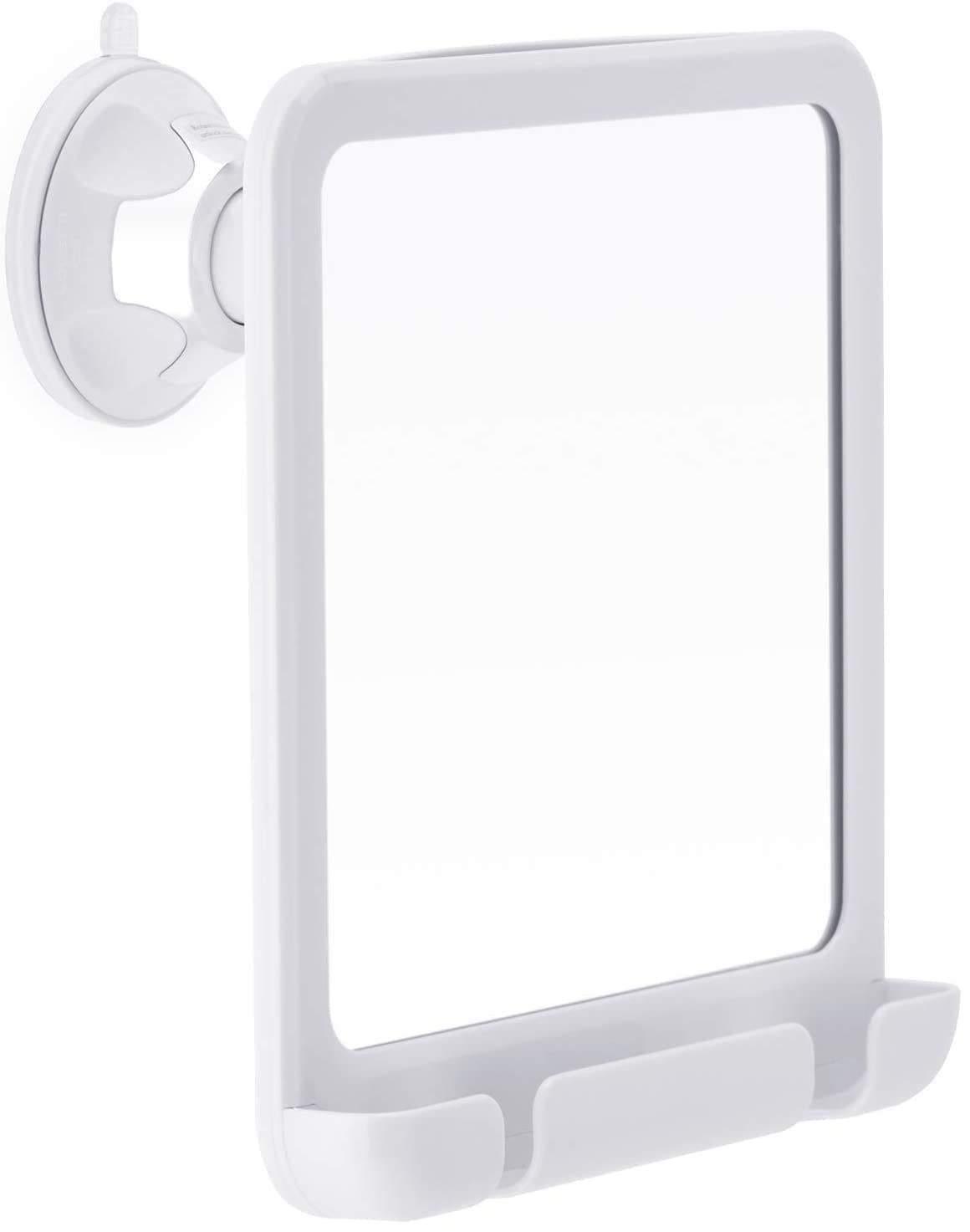 Oglindă de duș anti-aburire cu ventuză și suport de aparat de ras Mirrorvana 20x18 cm – Alb