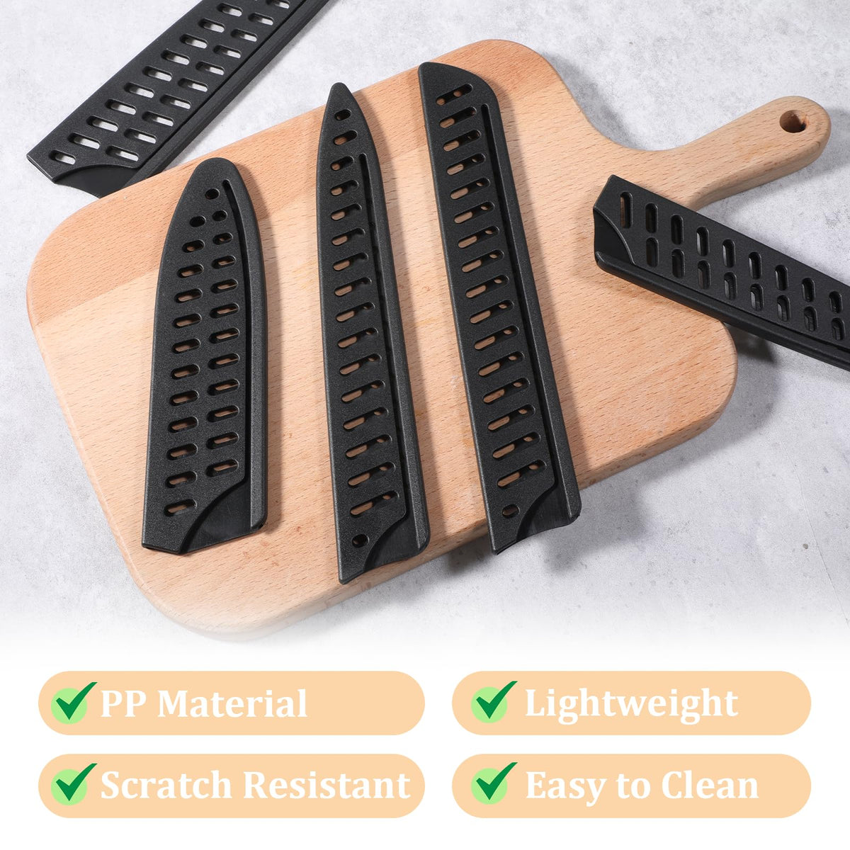 Tece huse de protecție pentru lame de cuțite din plastic aerisit, set 8 bucăți – Mărimi diverse