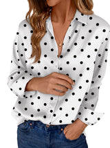 Women's Satin V-neck Blouse Long Sleeve – White/Black L
