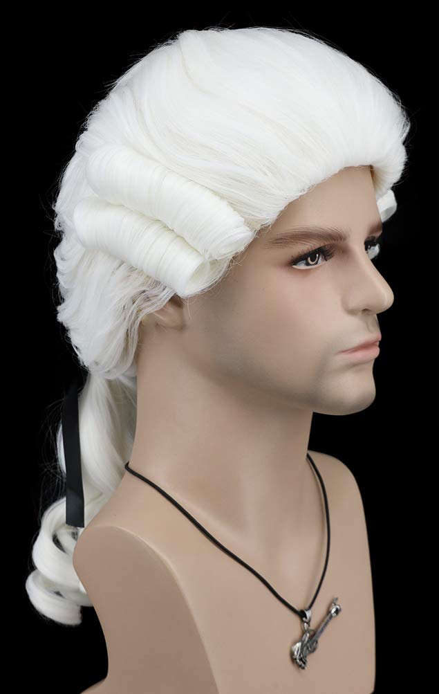 VGbeaty Man Colonial Judge Wig Long Curly White Wig Cosplay Wig