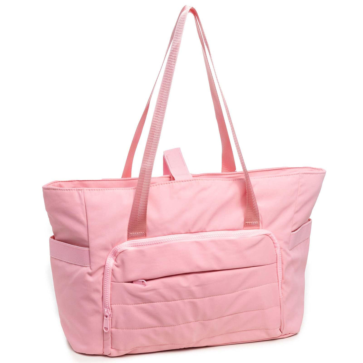 Women's Puffy Tote Bag Zipped Shoulder Laptop Yoga Sports Handbag – Pink