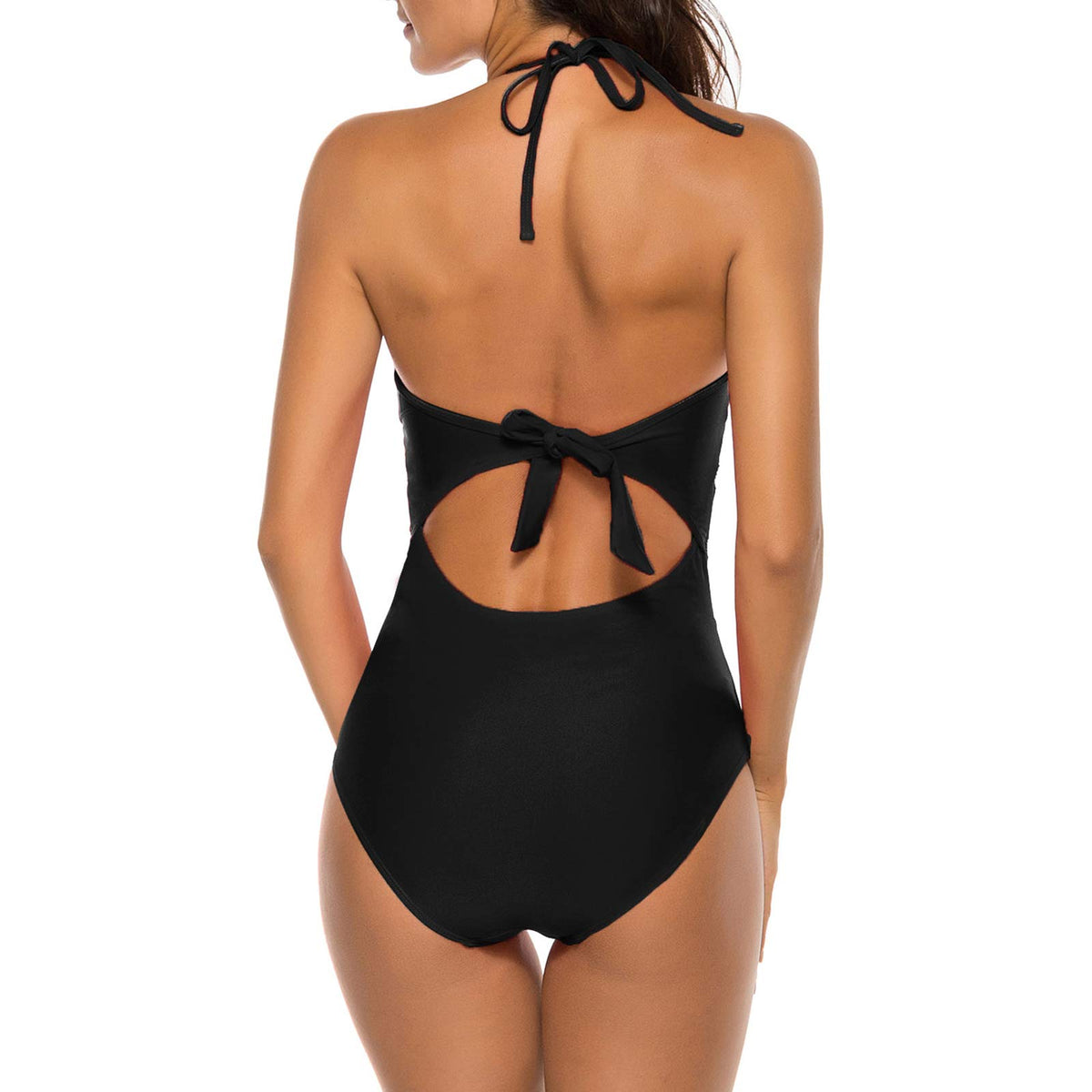 Costum de baie întreg modelator Litthing cu detalii din dantelă croșetată și decolteu în V – Negru L