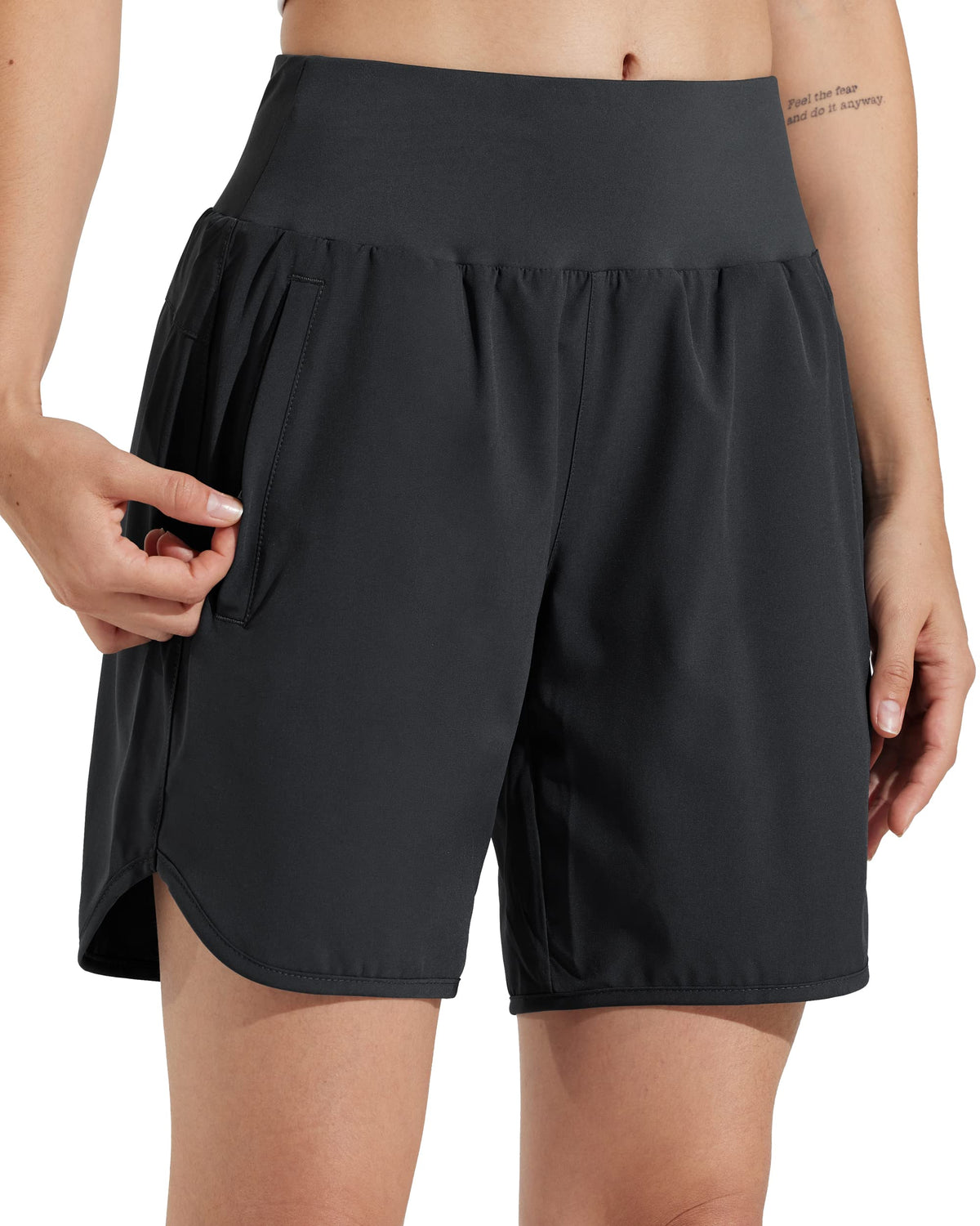 Pantaloni scurți sport damă pentru alergare cu colant interior respirabil – Negru L