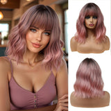 Esmee 14-inch Short Pink Wig with Bangs Synthetic Hair for Women – Ombre
