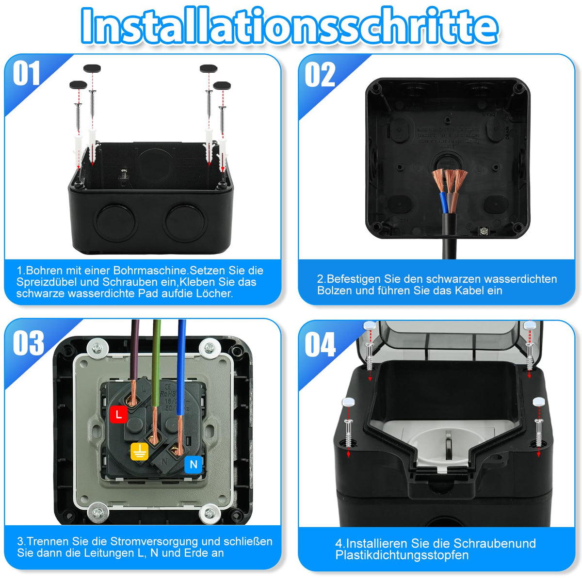 Priză dublă de exterior aplicată impermeabilă IP66 cu capac blocabil – Gri