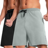 Men's 2-Pack 5in Casual Hiking Shorts Elastic Waist Drawstring Zipper Pocket Waterproof – Black/Blue 3XL