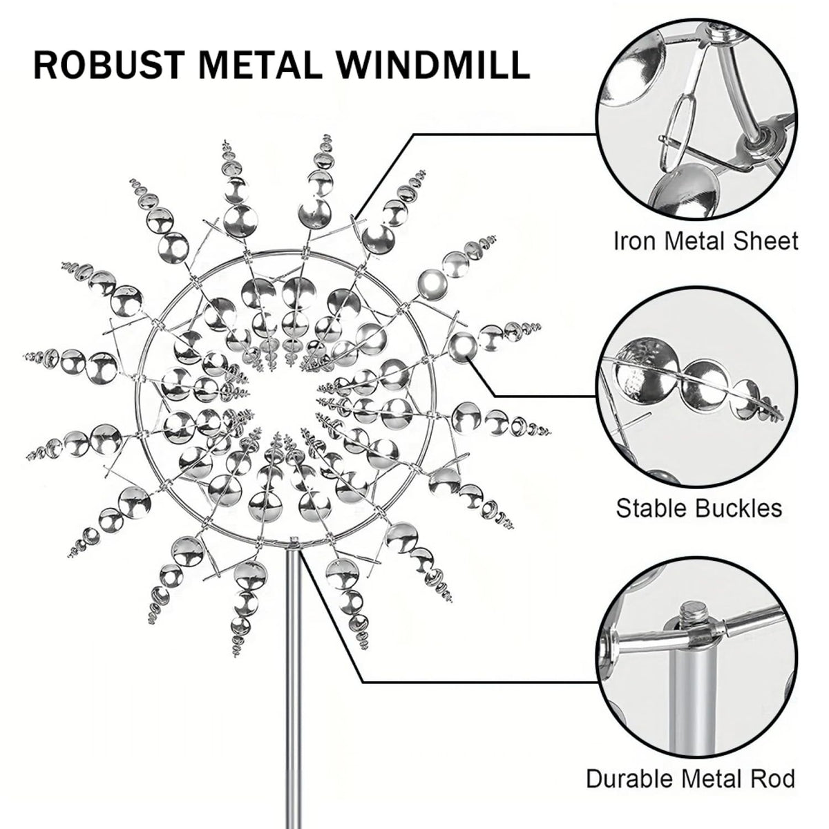 3D Kinetic Metal Windmill Garden Sculpture Decorative Patio Lawn Ornament