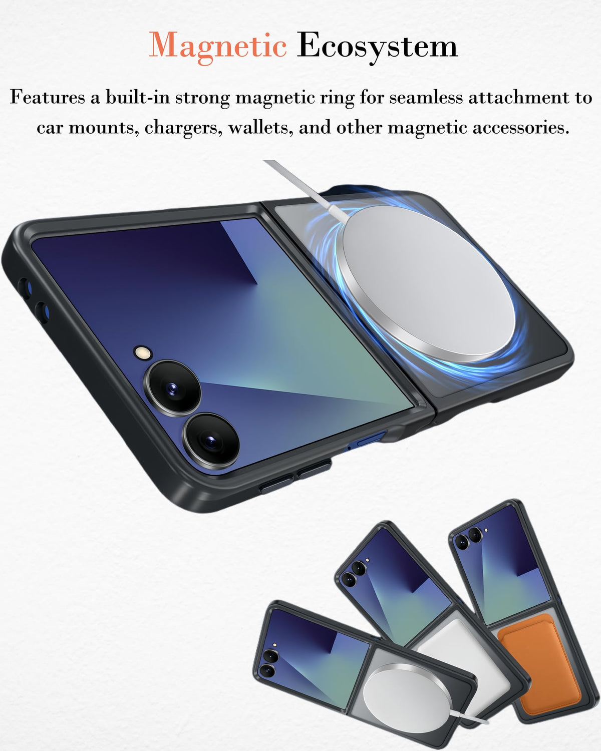 Husă antisoc militară subțire mată cu inel magnetic pentru Samsung Galaxy Z Flip 7 – Negru