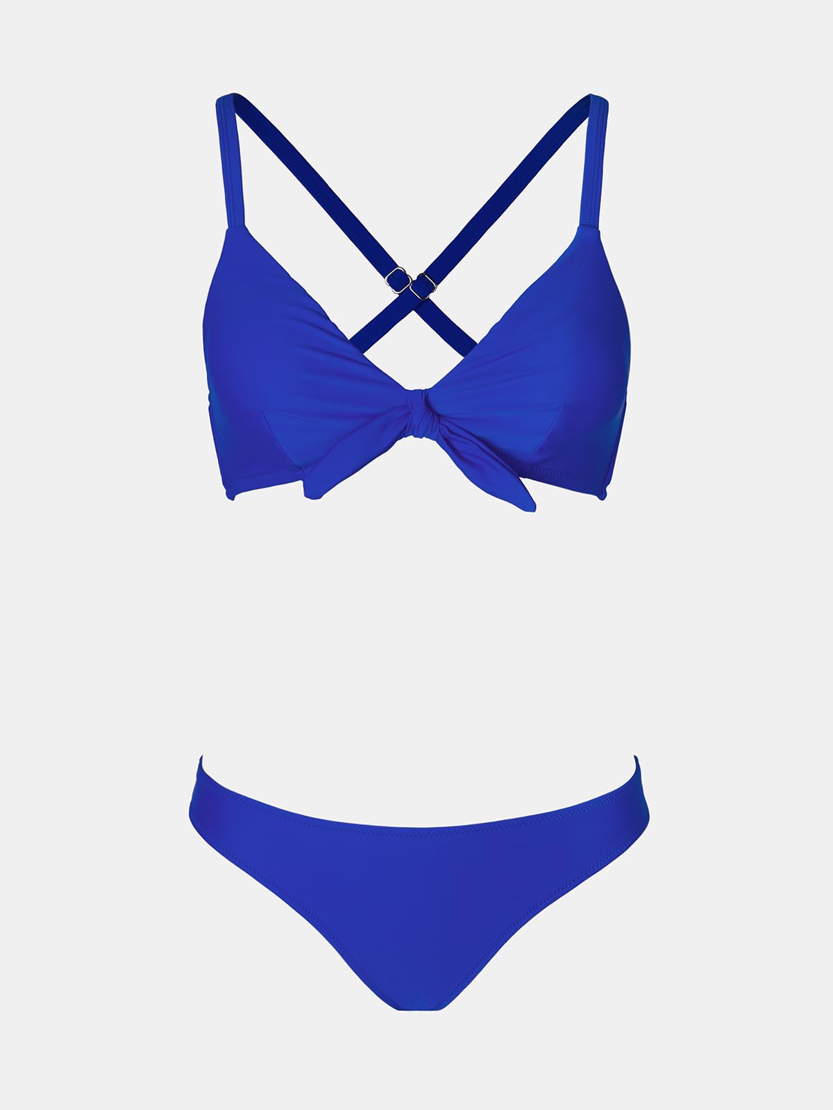 CUPSHE V-Neck Knot Crossback Bikini Set Low Waist – Royal Blue XL