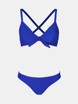 CUPSHE V-Neck Knot Crossback Bikini Set Low Waist – Royal Blue XL