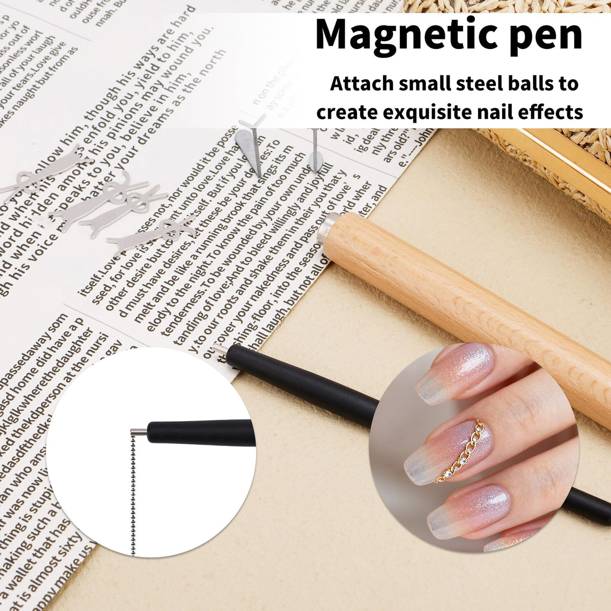 3-in-1 Cat's Eye Nail Magnet Tool Set 8 pcs with Wooden Pen & Y/Rabbit Magnets – Multi