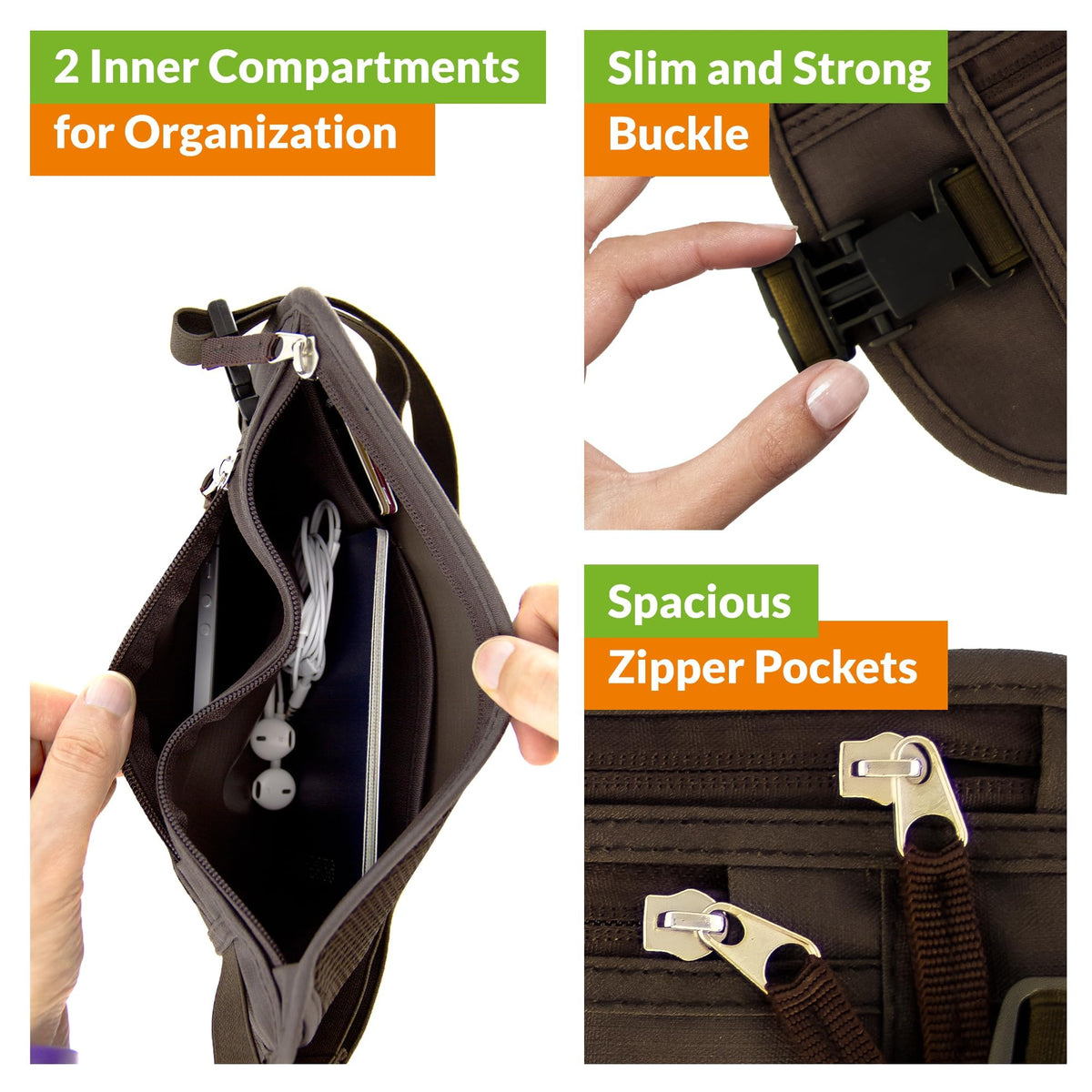Boxiki Travel RFID Blocking Passport Holder Slim Money Belt – Brown