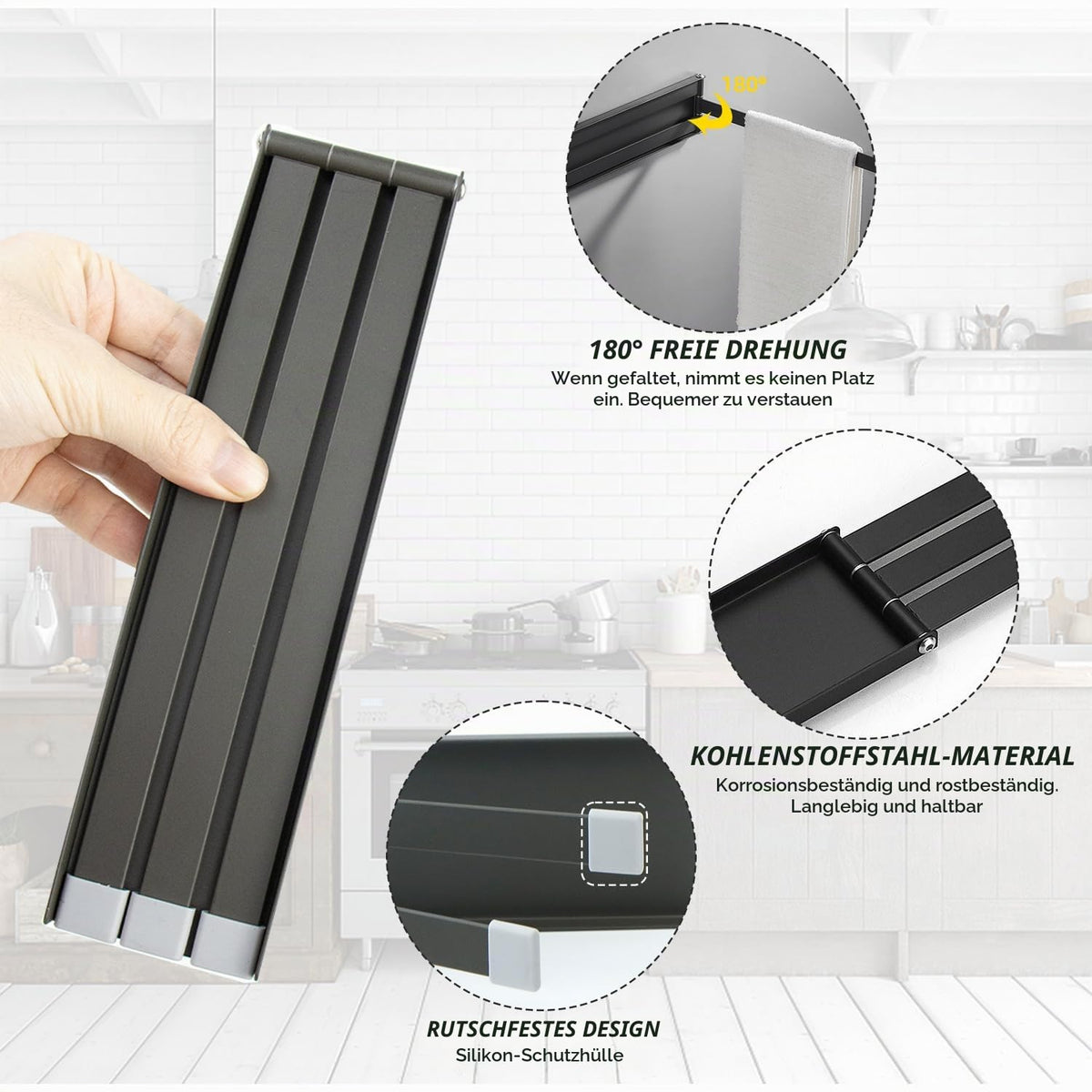 Wall-mounted 3-arm Guest Towel Rack No-drill Rotatable 180° – Grey
