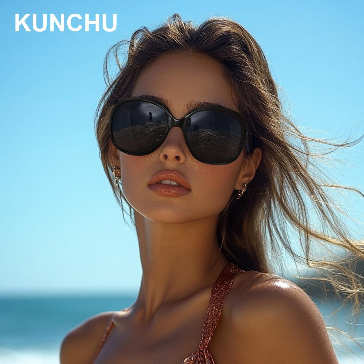 Ochelari de soare pătrați polarizați supradimensionați UV400 unisex – Negru/Roșu Mare
