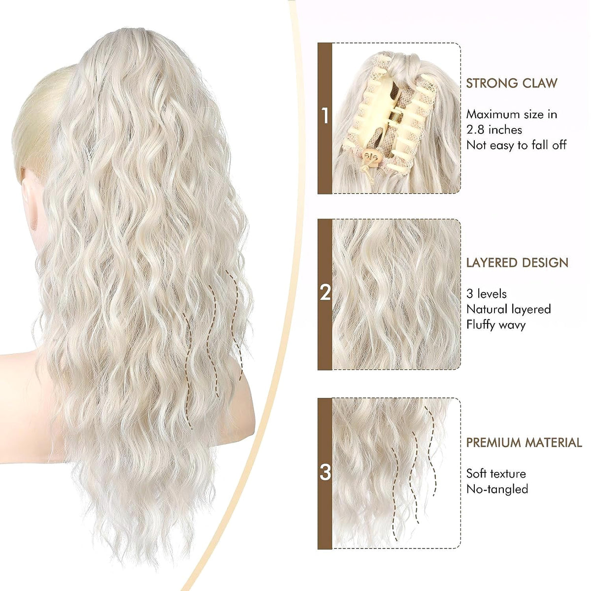 Ponytail Hairpiece Extensions Clip-in Synthetic – Platinum Blonde