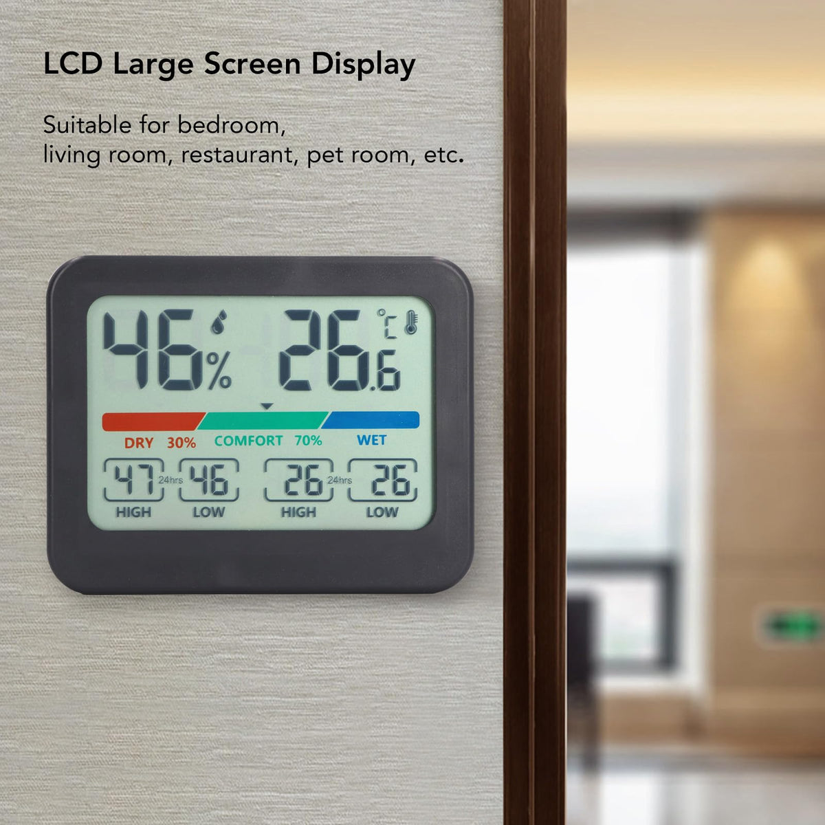 Digital Thermometer & Hygrometer Temperature Humidity Monitor with Magnet – Large LCD